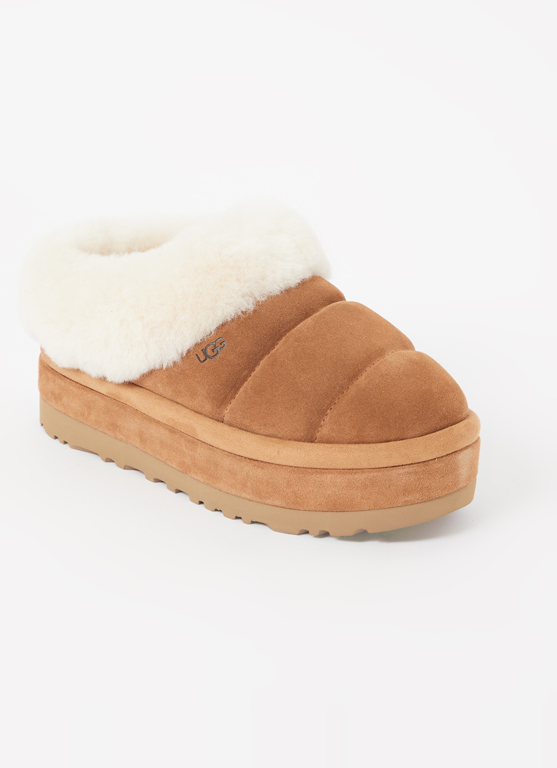 UGG Tazzlita instapper van suède met schapenvacht - voorkant camel