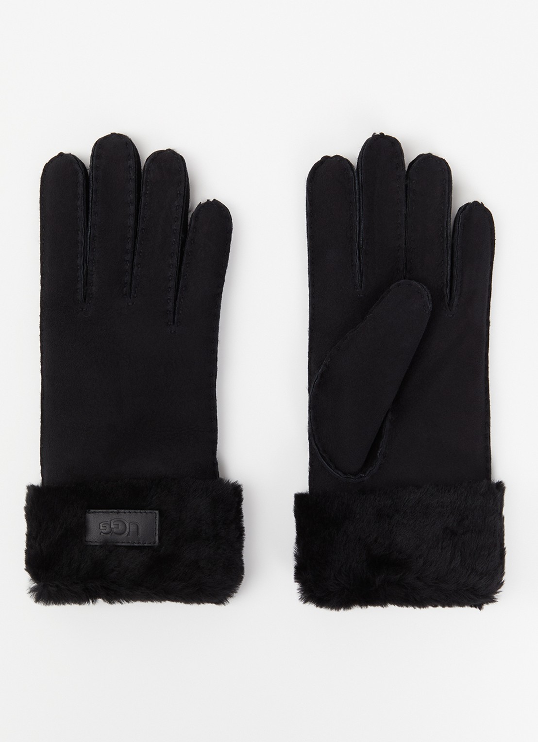 UGG Turn Cuff handschoenen van suède met schapenvacht - voorkant zwart
