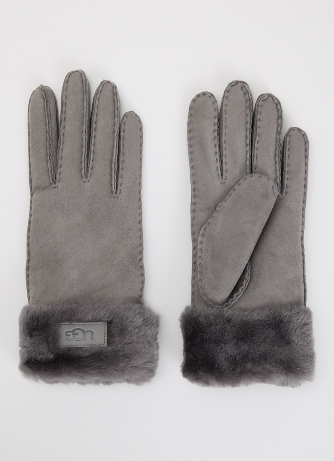 UGG Turn Cuff handschoenen van suède met schapenvacht - voorkant grijs