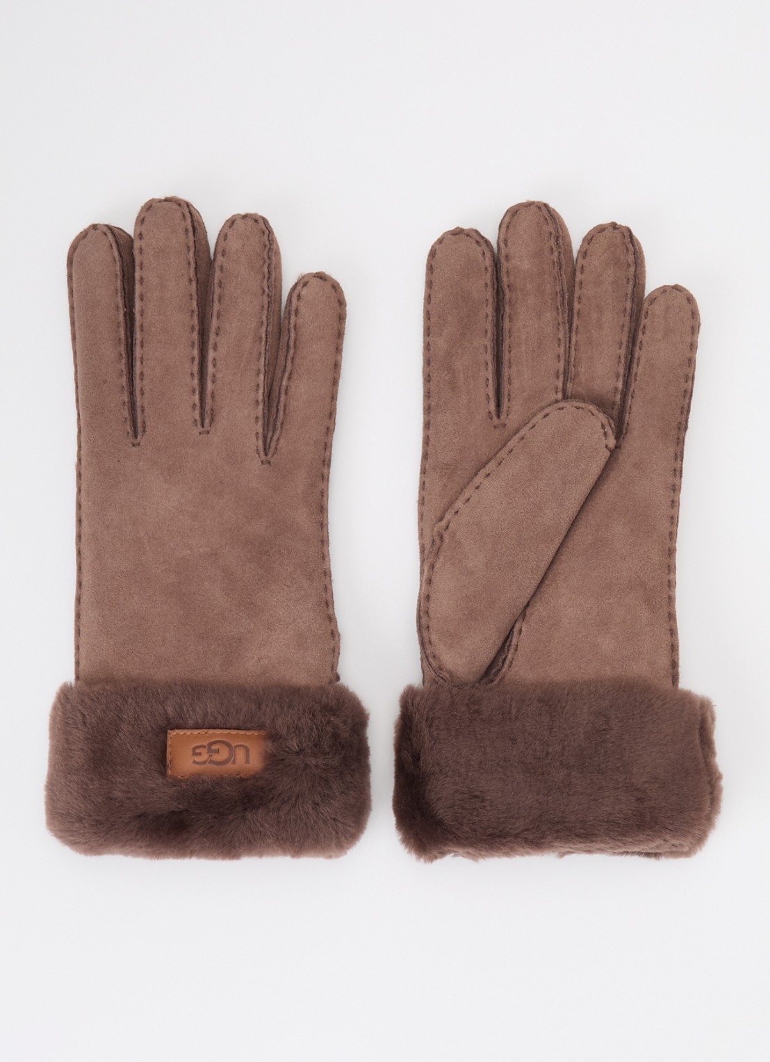 UGG Turn Cuff handschoenen van suède met schapenvacht - voorkant bruin