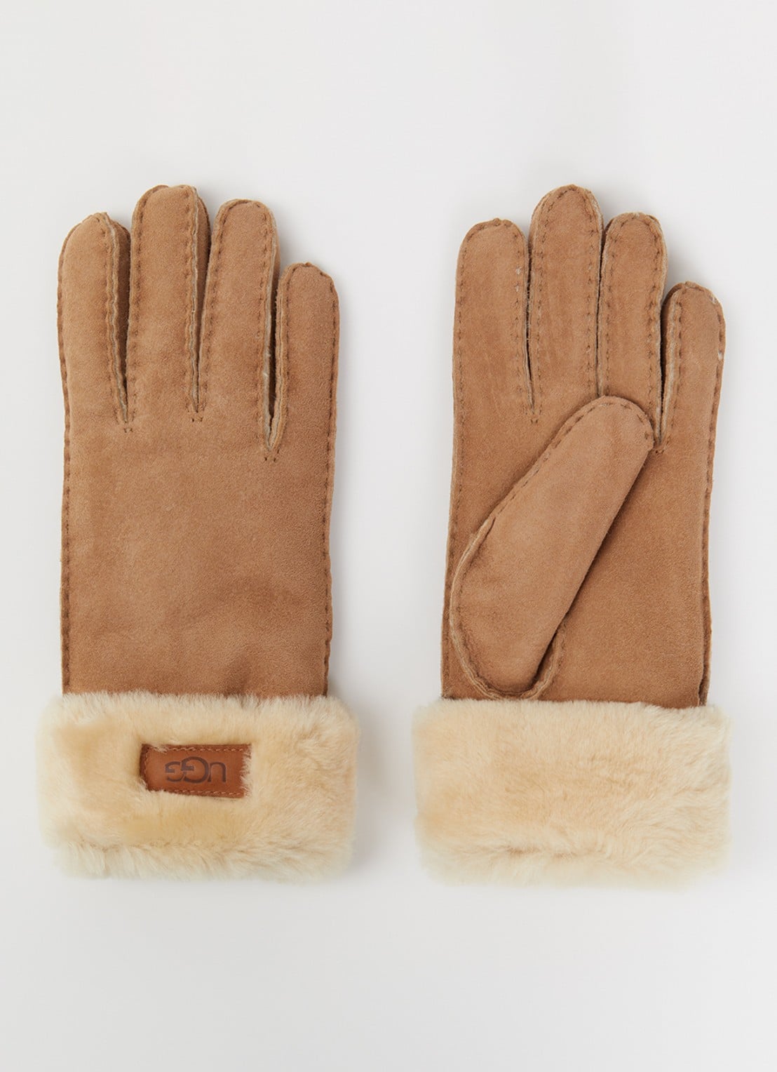 UGG Turn Cuff handschoenen van suède met schapenvacht - voorkant camel