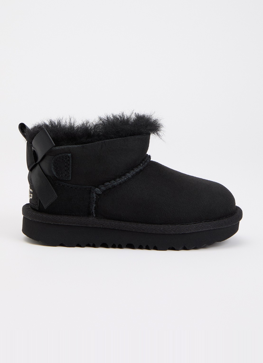 UGG Ultra Mini Bailey Bow enkellaarsje van suède - voorkant zwart