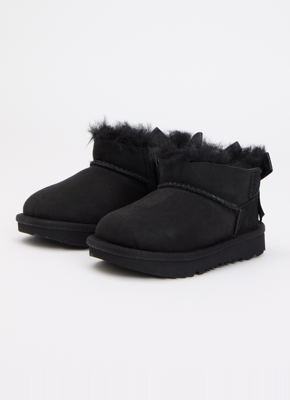 UGG Ultra Mini Bailey Bow enkellaarsje van suède - voorkant 2 zwart
