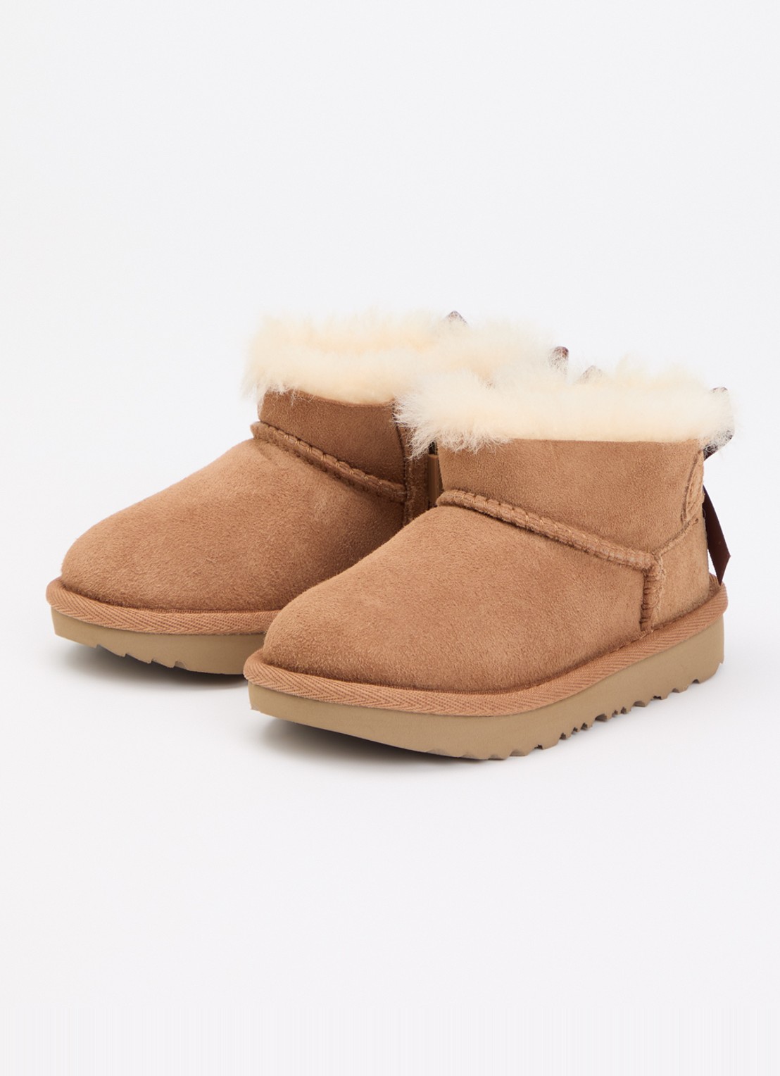 UGG Ultra Mini Bailey Bow enkellaarsje van suède - voorkant 4 kastanjebruin