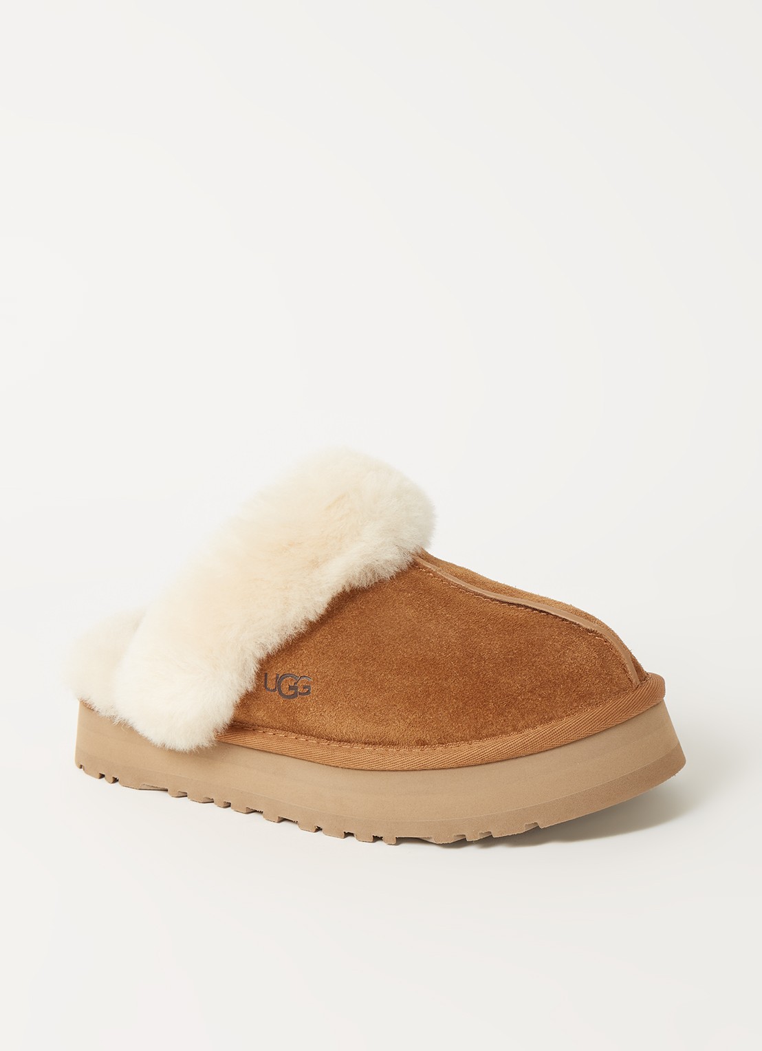UGG W Disquette pantoffel van suède met schapenwol - voorkant 3 lichtbruin
