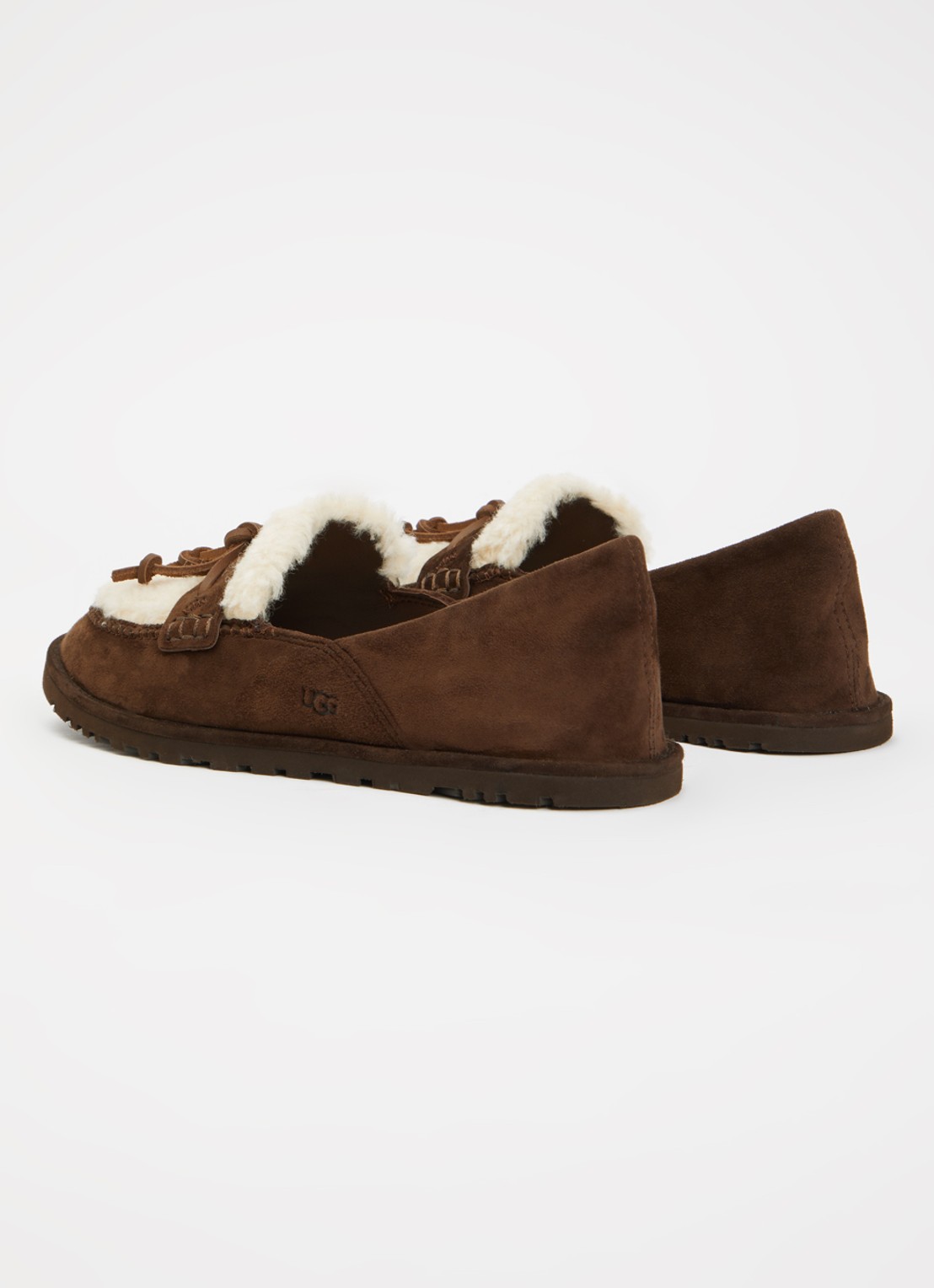 UGG Zora loafer van suède met schapenvacht - achterkant 5 donkerbruin