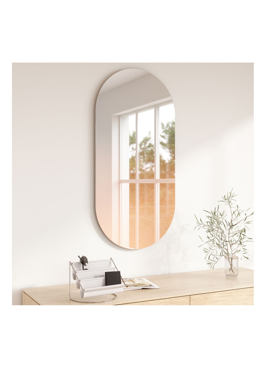Umbra Misto wandspiegel 46 x 92 cm - voorkant 4 lichtoranje
