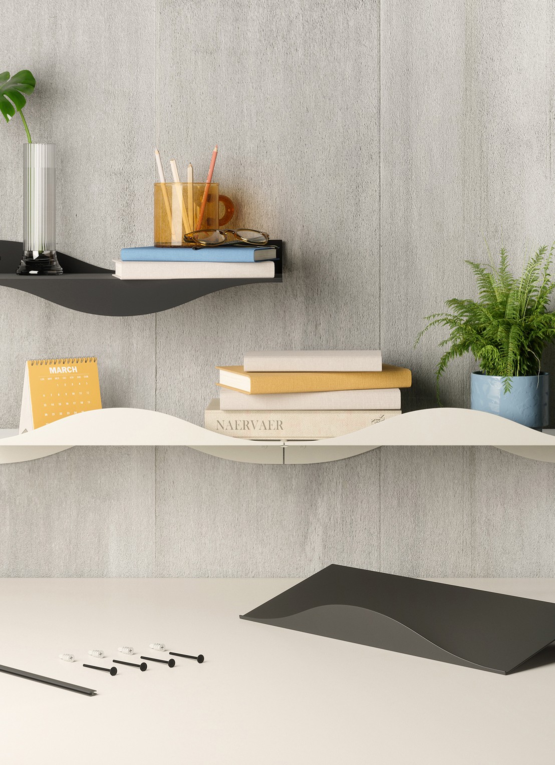 Umbra Surf wandplank set van 2 - detail 4 zwart