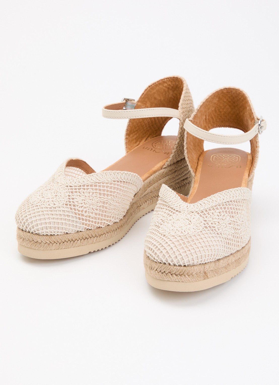 Unisa Ceuta espadrille met leren details - detail creme