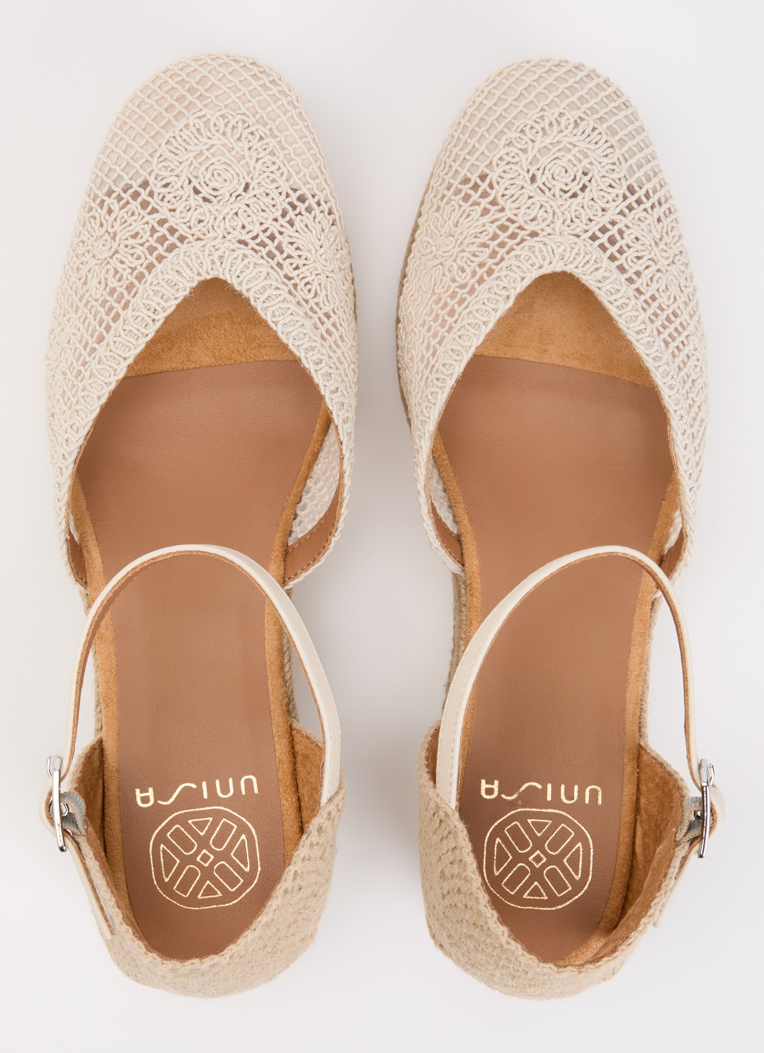 Unisa Ceuta espadrille met leren details - detail 2 creme