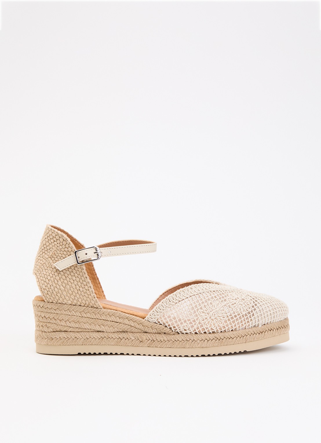 Unisa Ceuta espadrille met leren details - voorkant 5 creme