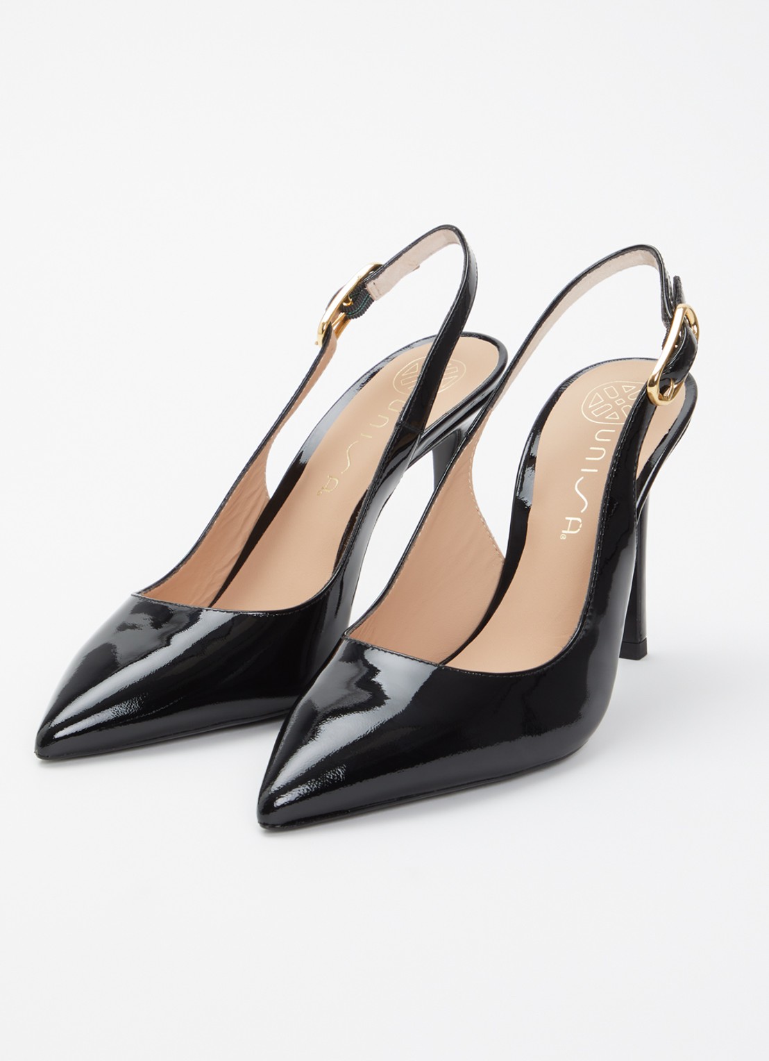 Unisa Terza slingback van leer met lakfinish - detail zwart