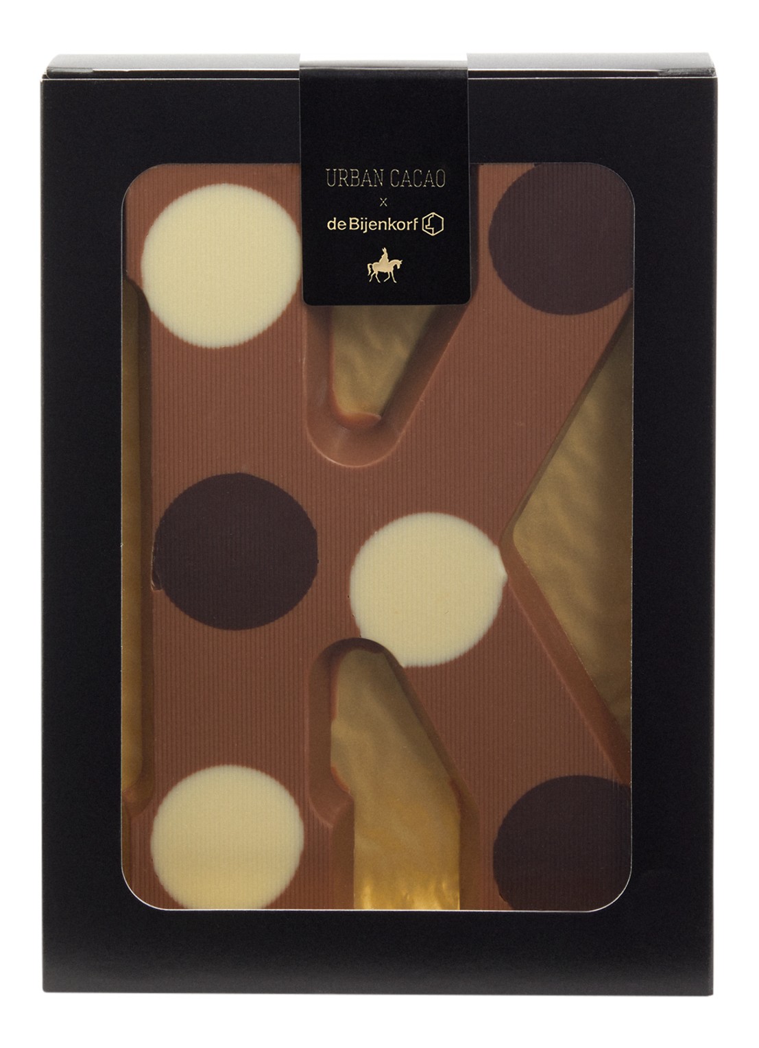 Urban Cacao Melk chocoladeletter gevlekt 200 gram - voorkant k