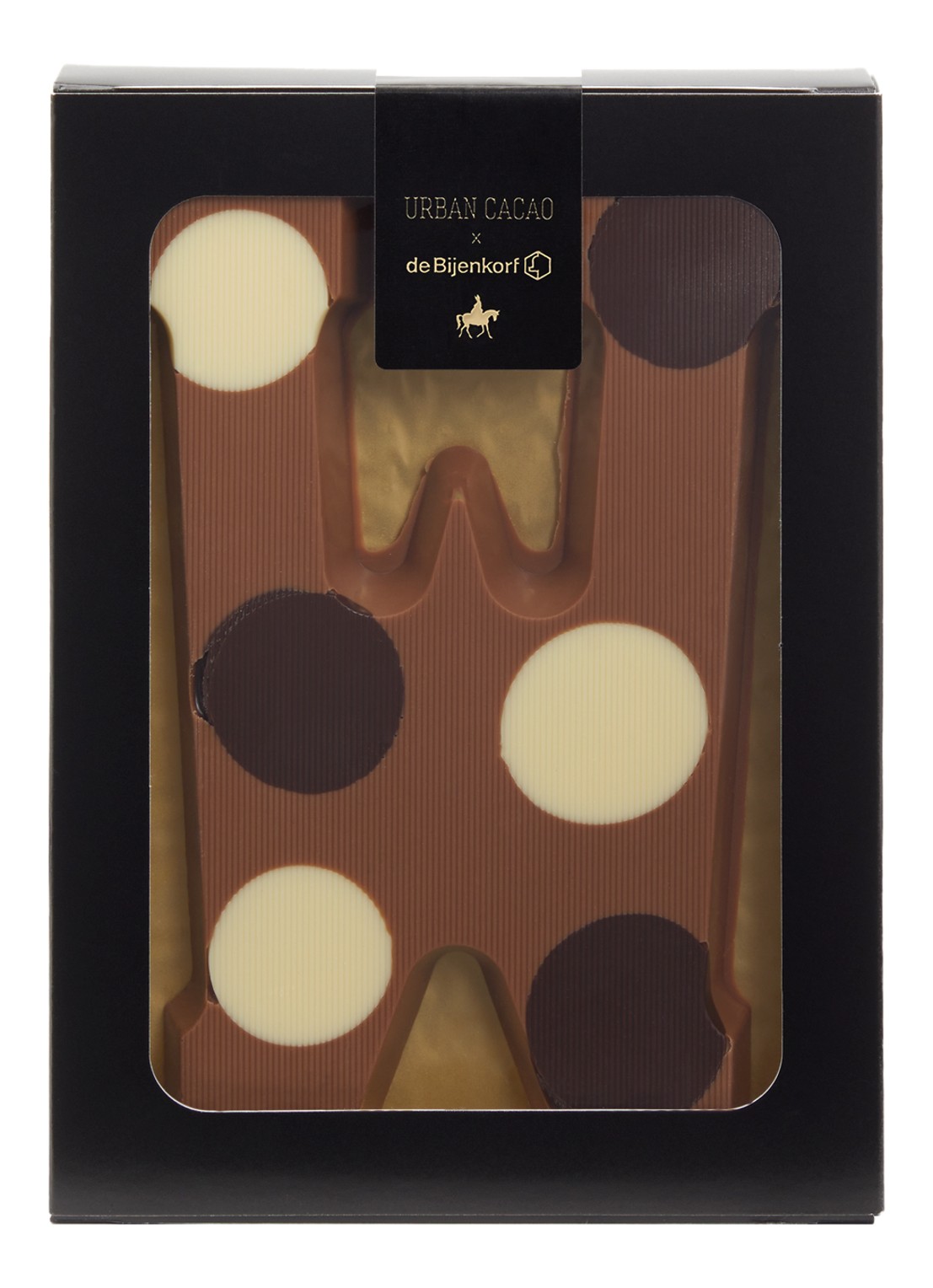 Urban Cacao Melk chocoladeletter gevlekt 200 gram - voorkant w