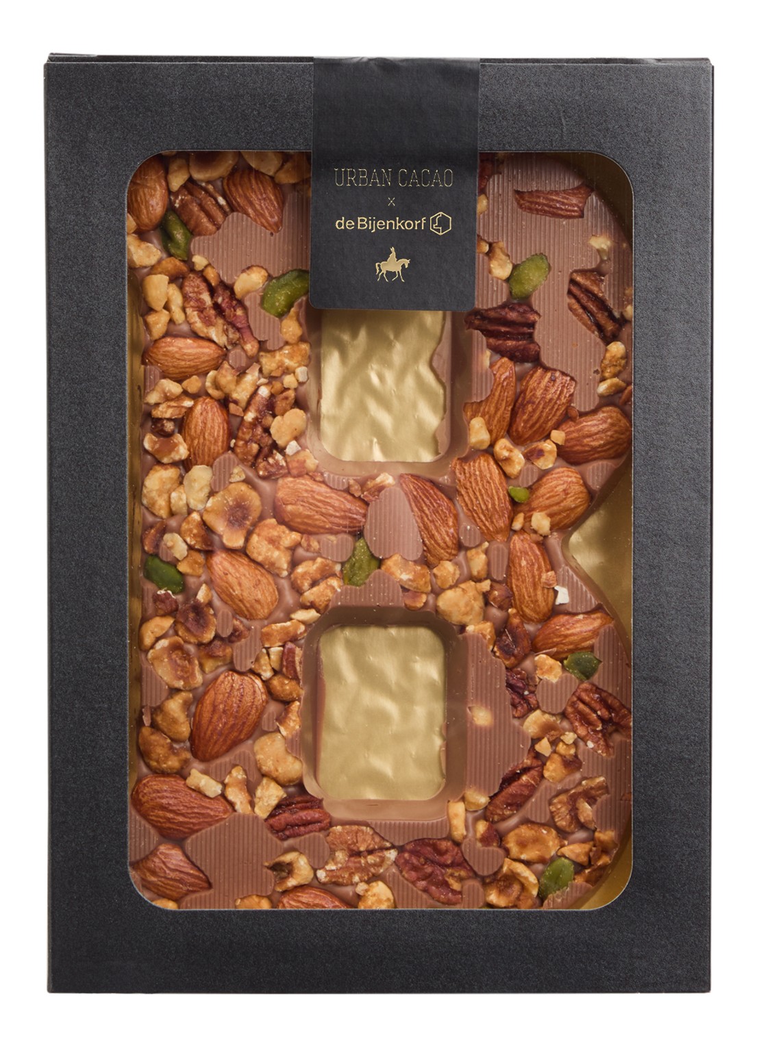 Urban Cacao Melk chocoladeletter met noten 180 gram - voorkant b
