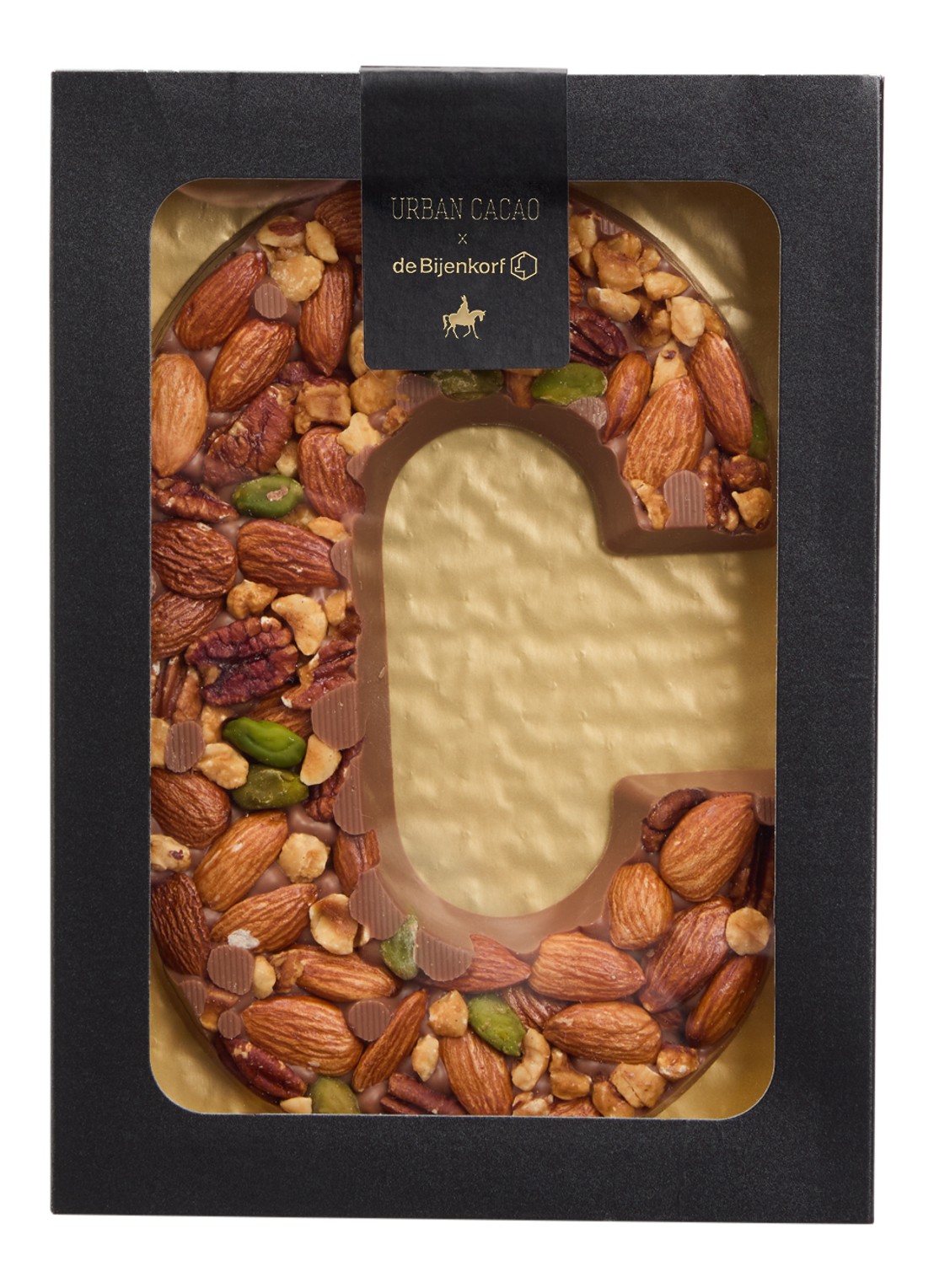 Urban Cacao Melk chocoladeletter met noten 180 gram - voorkant c