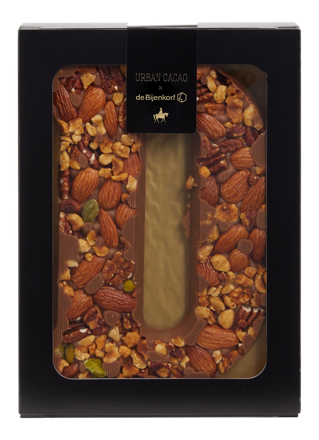 Urban Cacao Melk chocoladeletter met noten 180 gram - voorkant d