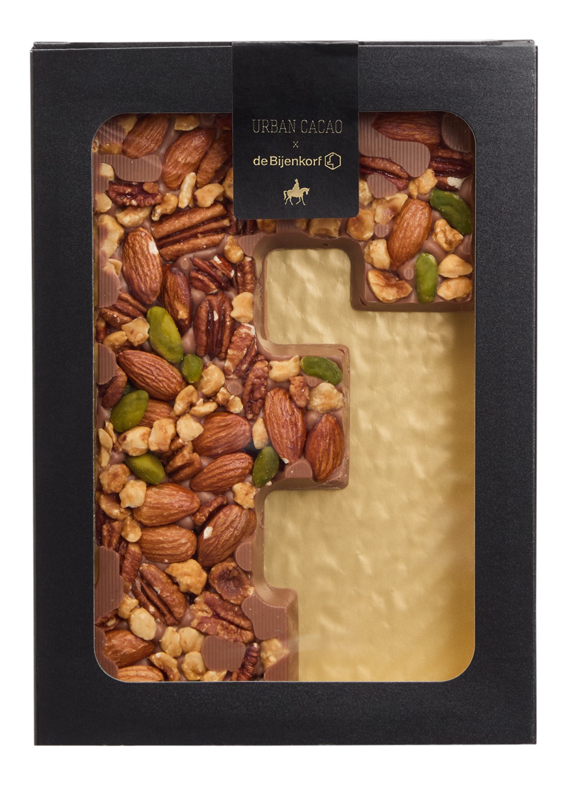 Urban Cacao Melk chocoladeletter met noten 180 gram - voorkant f