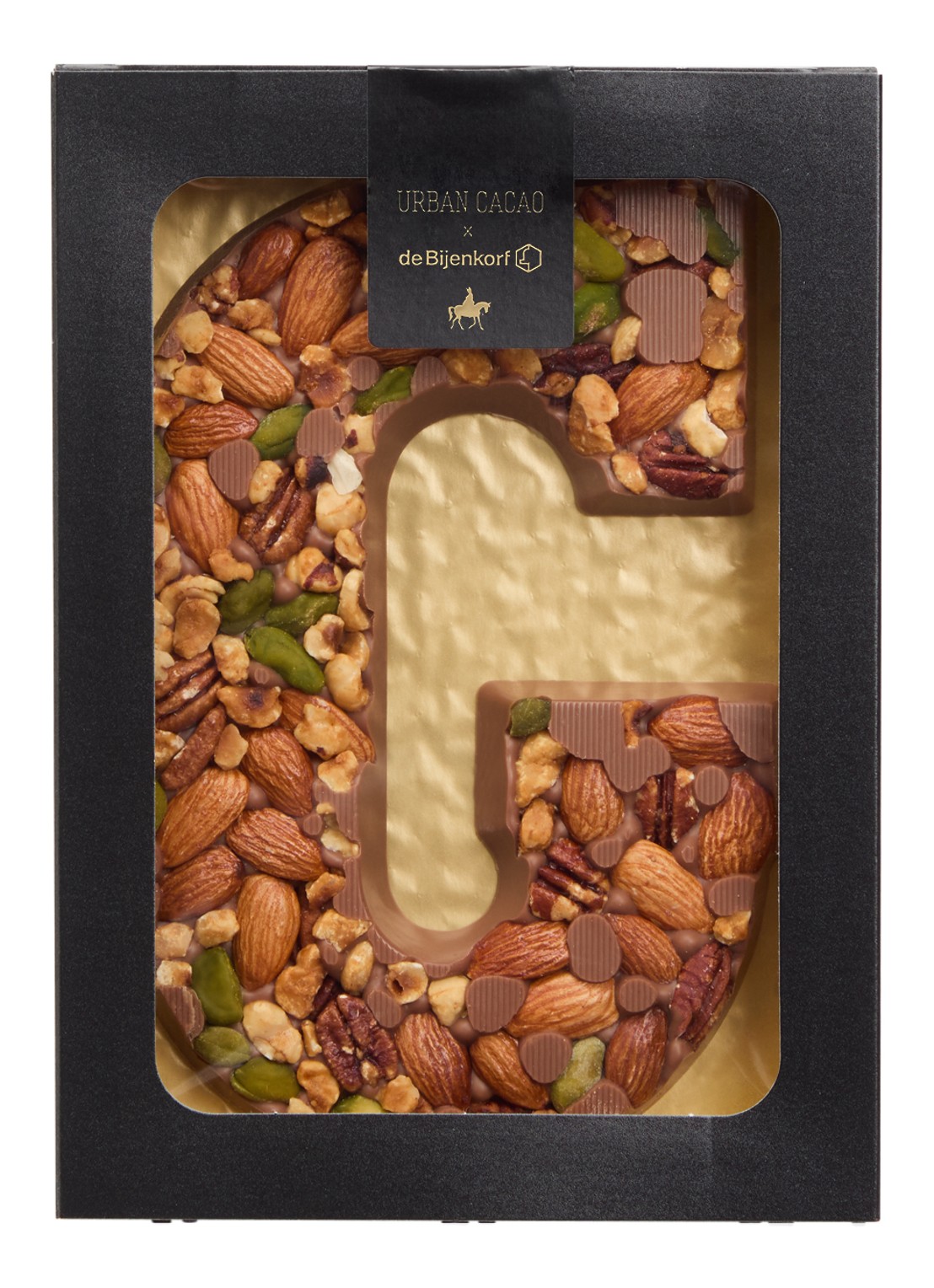 Urban Cacao Melk chocoladeletter met noten 180 gram - voorkant g