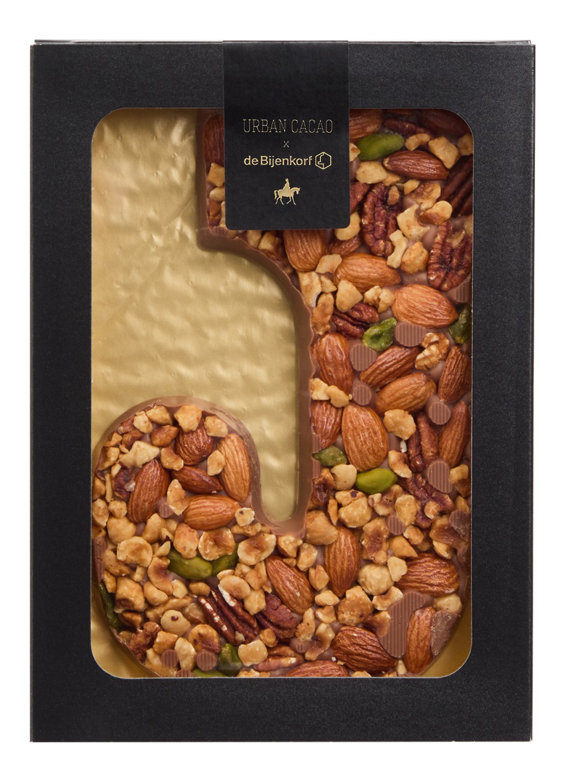 Urban Cacao Melk chocoladeletter met noten 180 gram - voorkant j