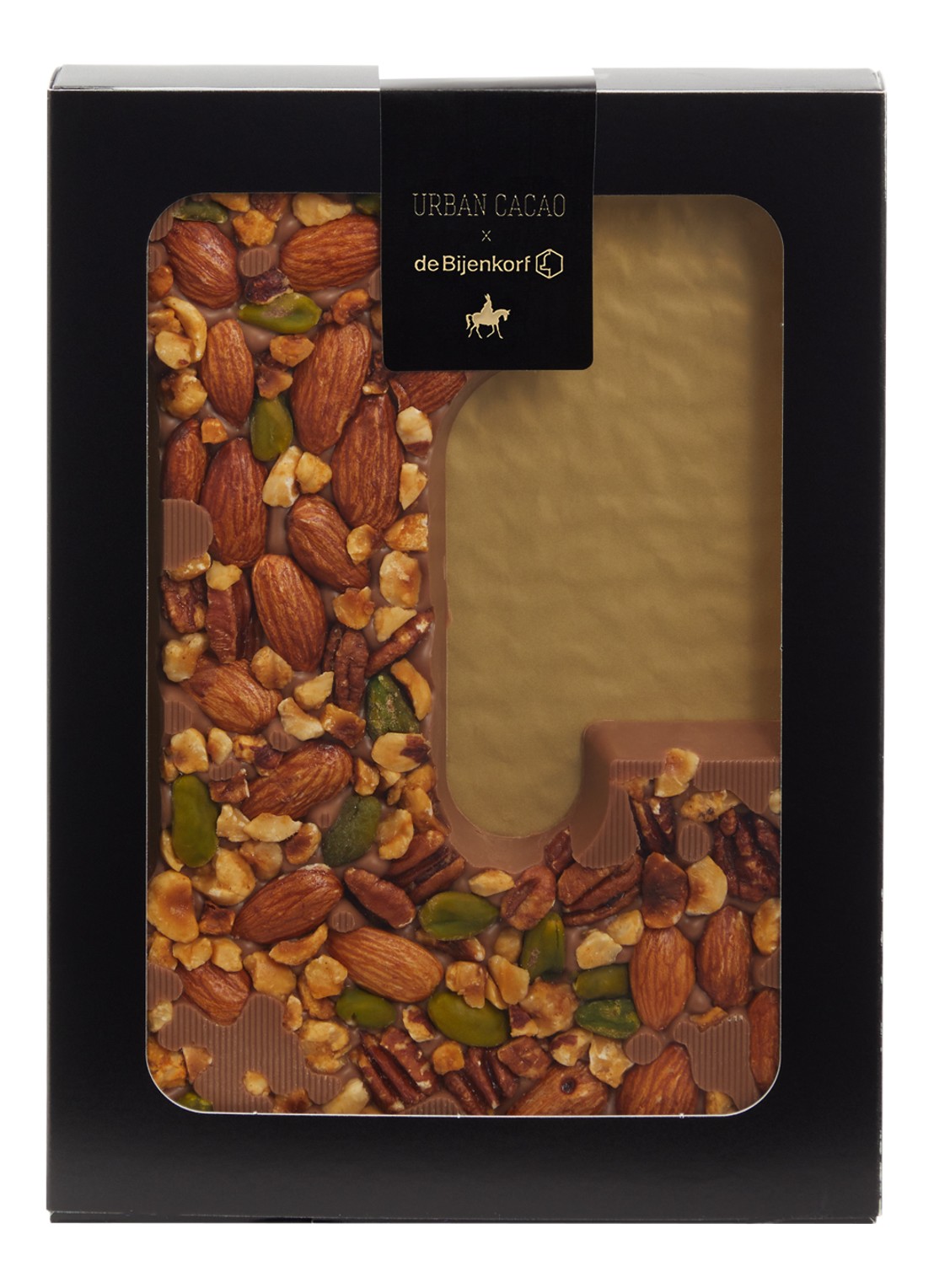 Urban Cacao Melk chocoladeletter met noten 180 gram - voorkant l