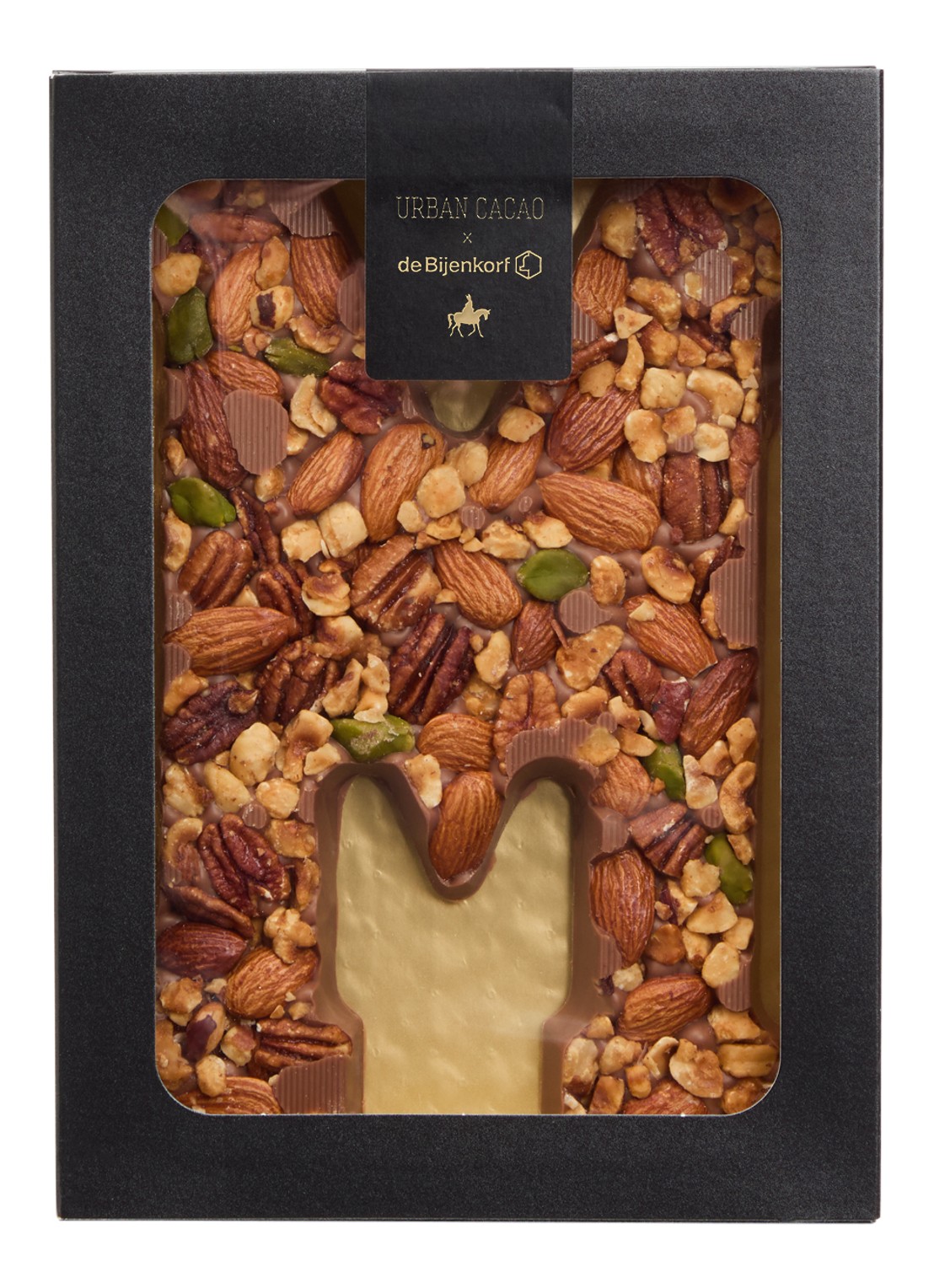 Urban Cacao Melk chocoladeletter met noten 180 gram - voorkant m