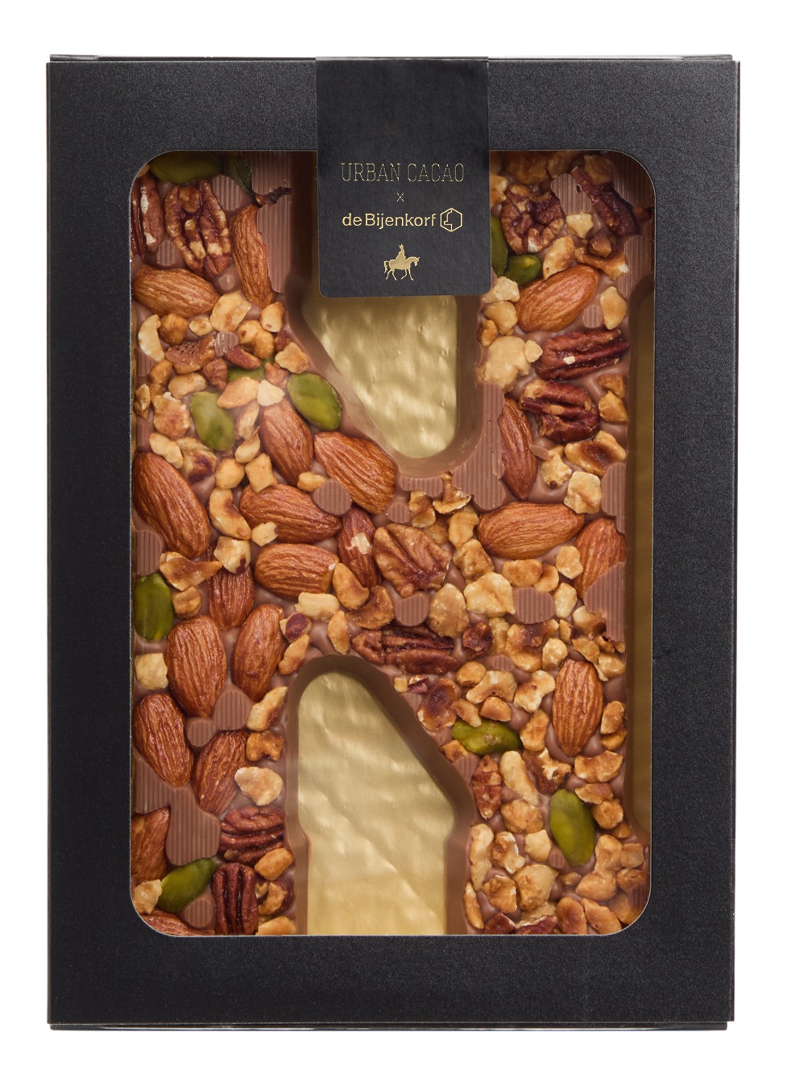 Urban Cacao Melk chocoladeletter met noten 180 gram - voorkant n