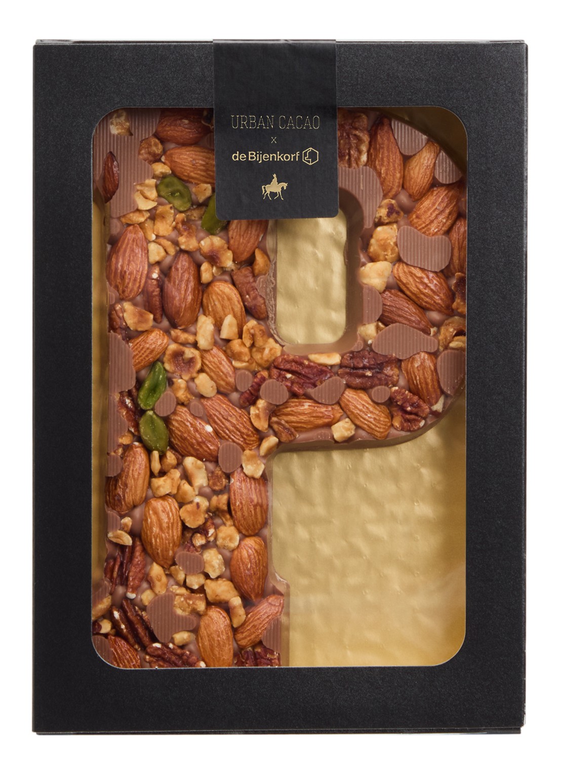 Urban Cacao Melk chocoladeletter met noten 180 gram - voorkant p