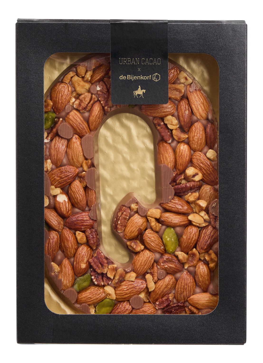Urban Cacao Melk chocoladeletter met noten 180 gram - voorkant q