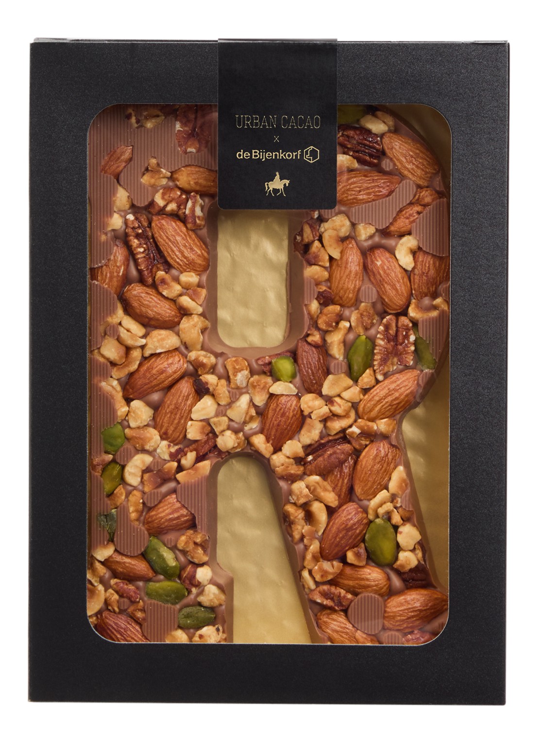 Urban Cacao Melk chocoladeletter met noten 180 gram - voorkant r