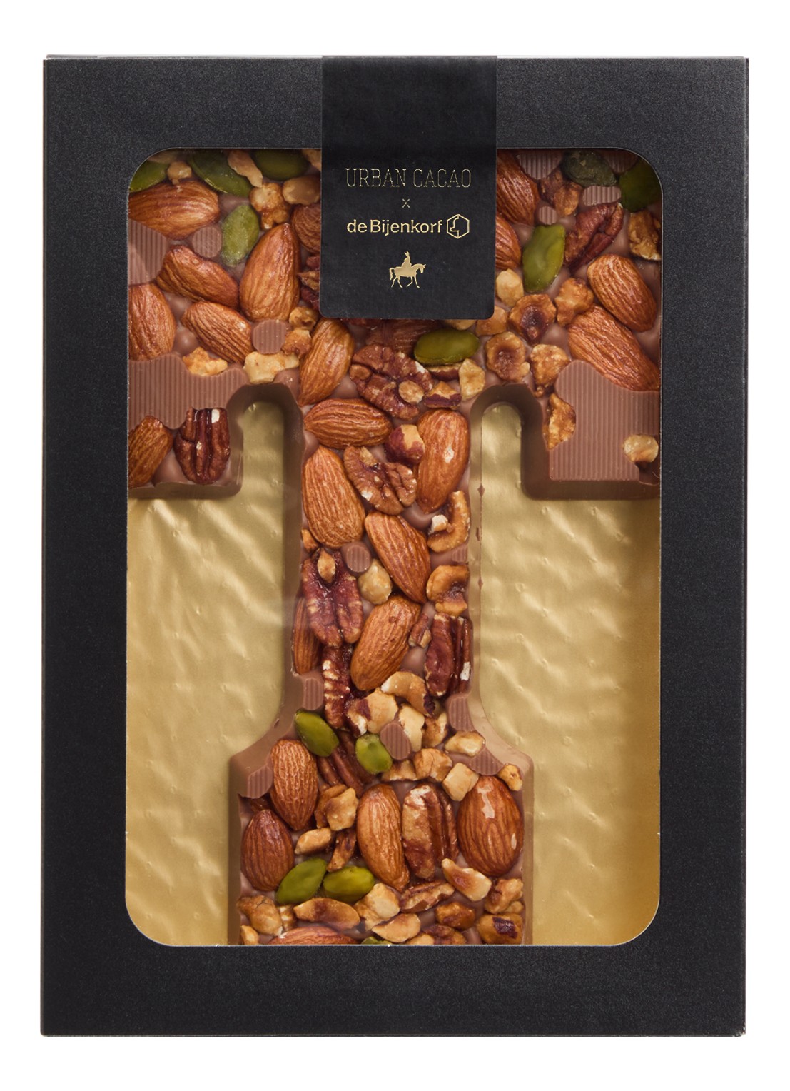 Urban Cacao Melk chocoladeletter met noten 180 gram - voorkant t