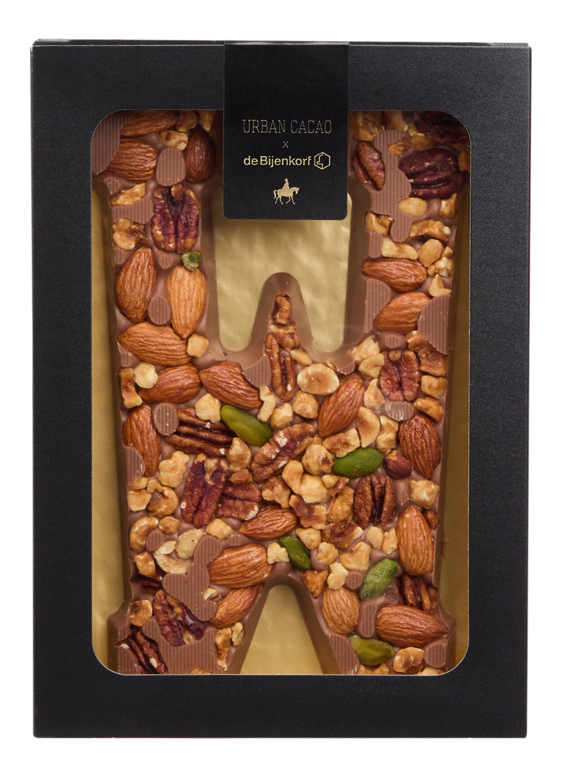 Urban Cacao Melk chocoladeletter met noten 180 gram - voorkant w