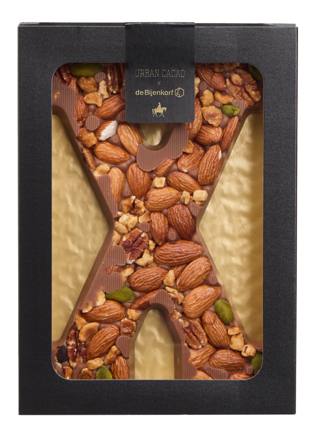 Urban Cacao Melk chocoladeletter met noten 180 gram - voorkant x