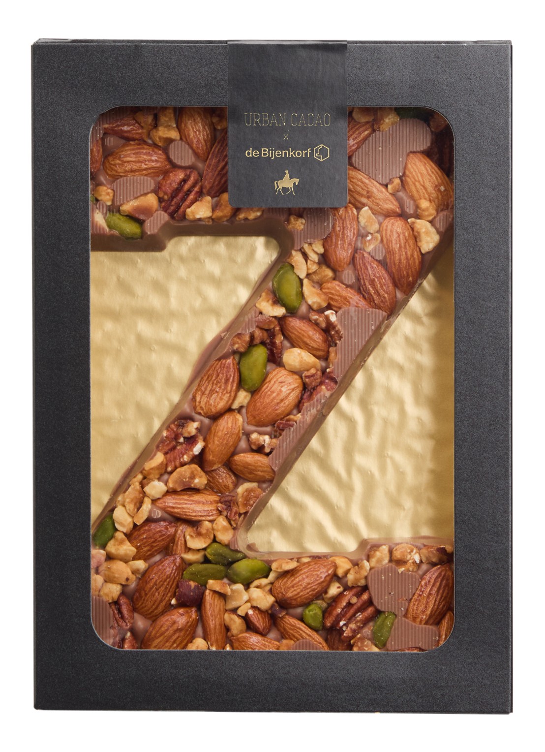 Urban Cacao Melk chocoladeletter met noten 180 gram - voorkant z