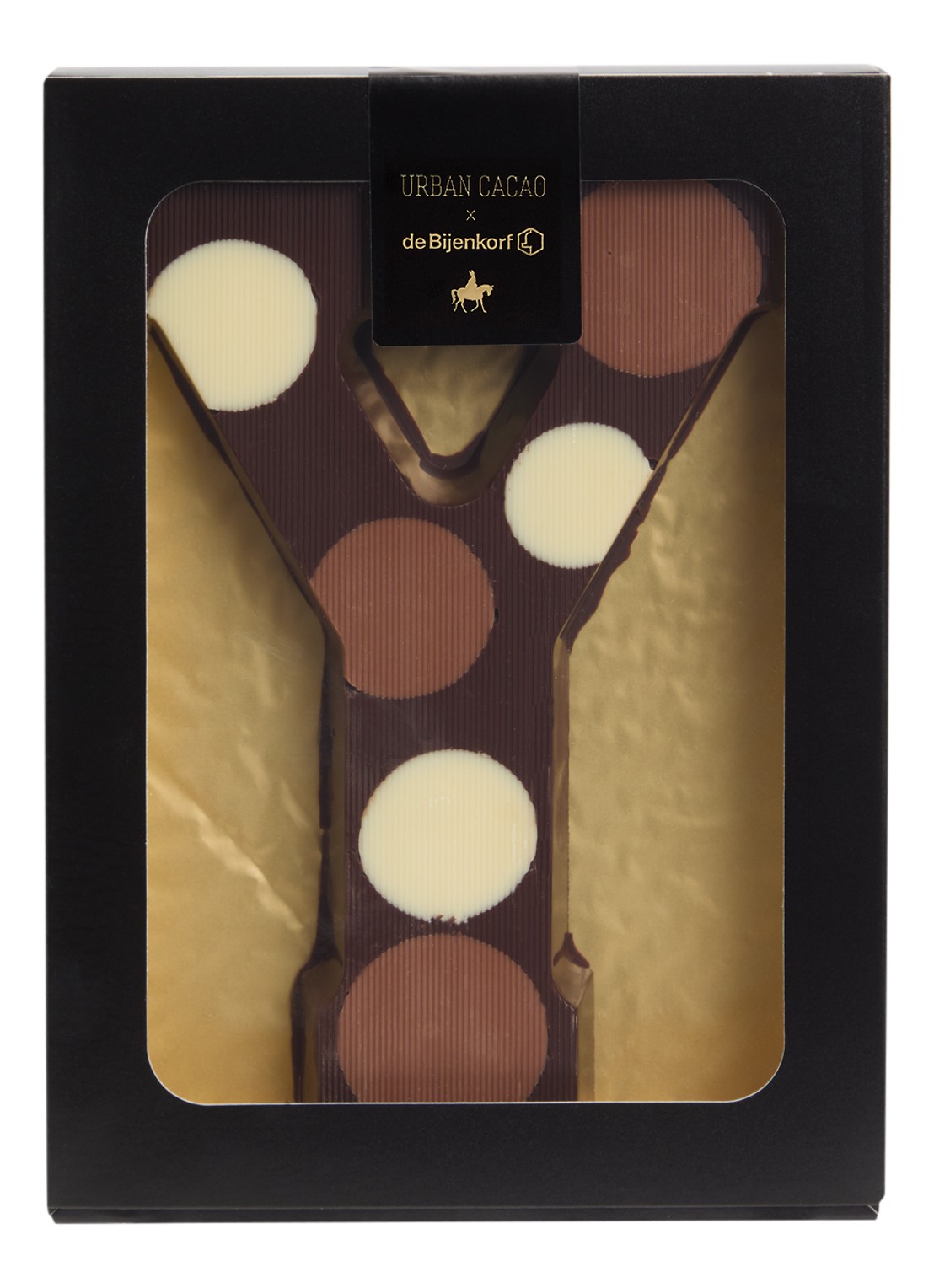 Urban Cacao Pure chocoladeletter gevlekt 200 gram - voorkant y