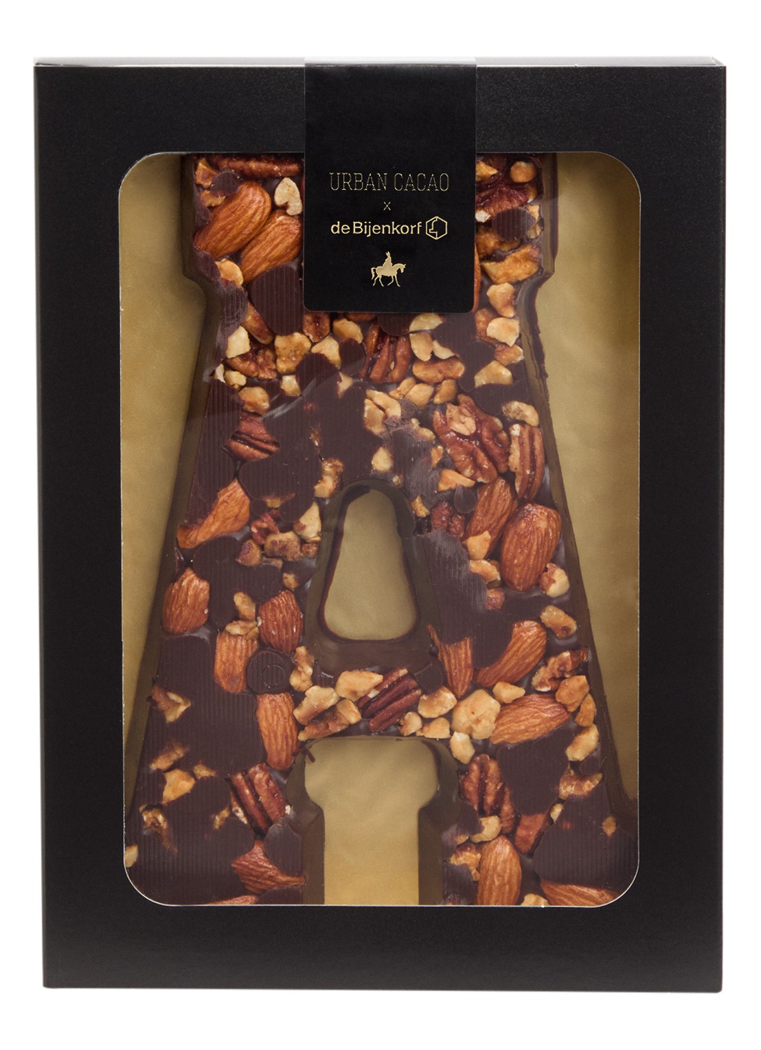 Urban Cacao Pure chocoladeletter met noten 180 gram - voorkant 2 a