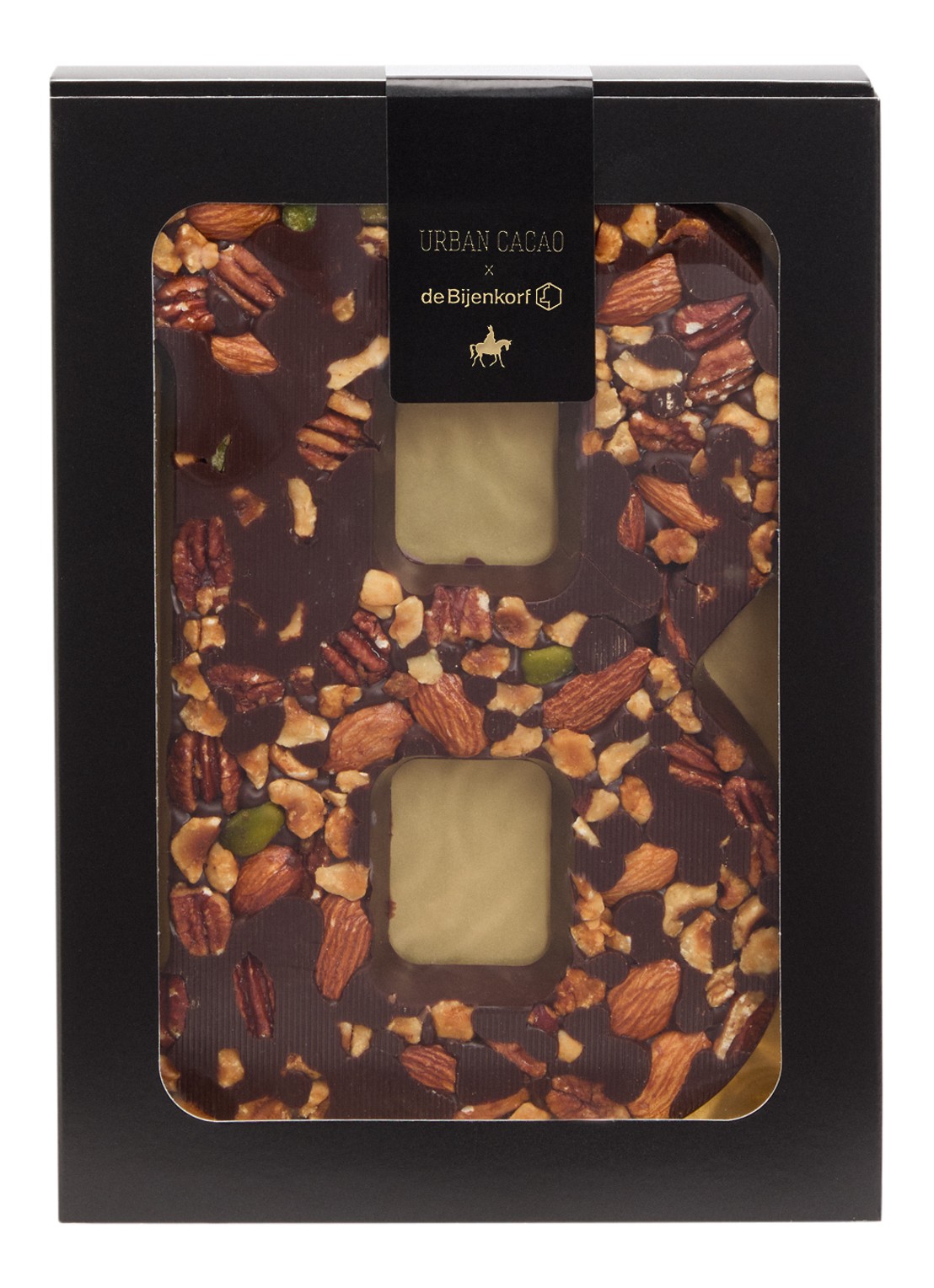 Urban Cacao Pure chocoladeletter met noten 180 gram - voorkant b