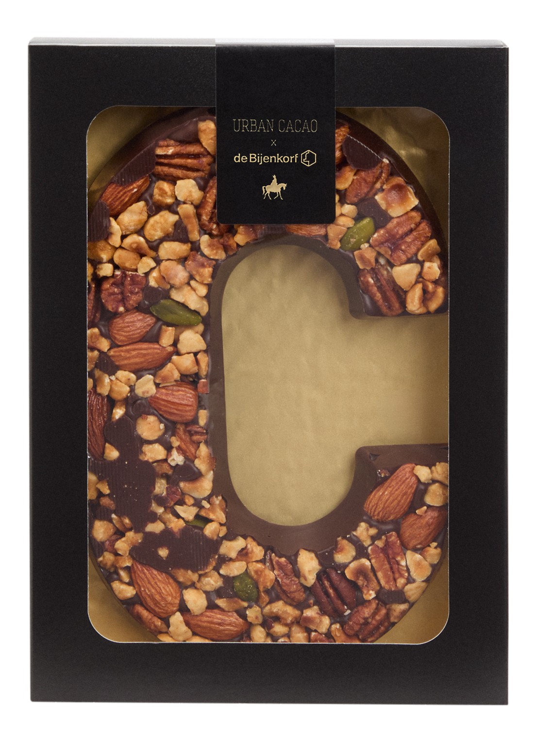 Urban Cacao Pure chocoladeletter met noten 180 gram - voorkant c