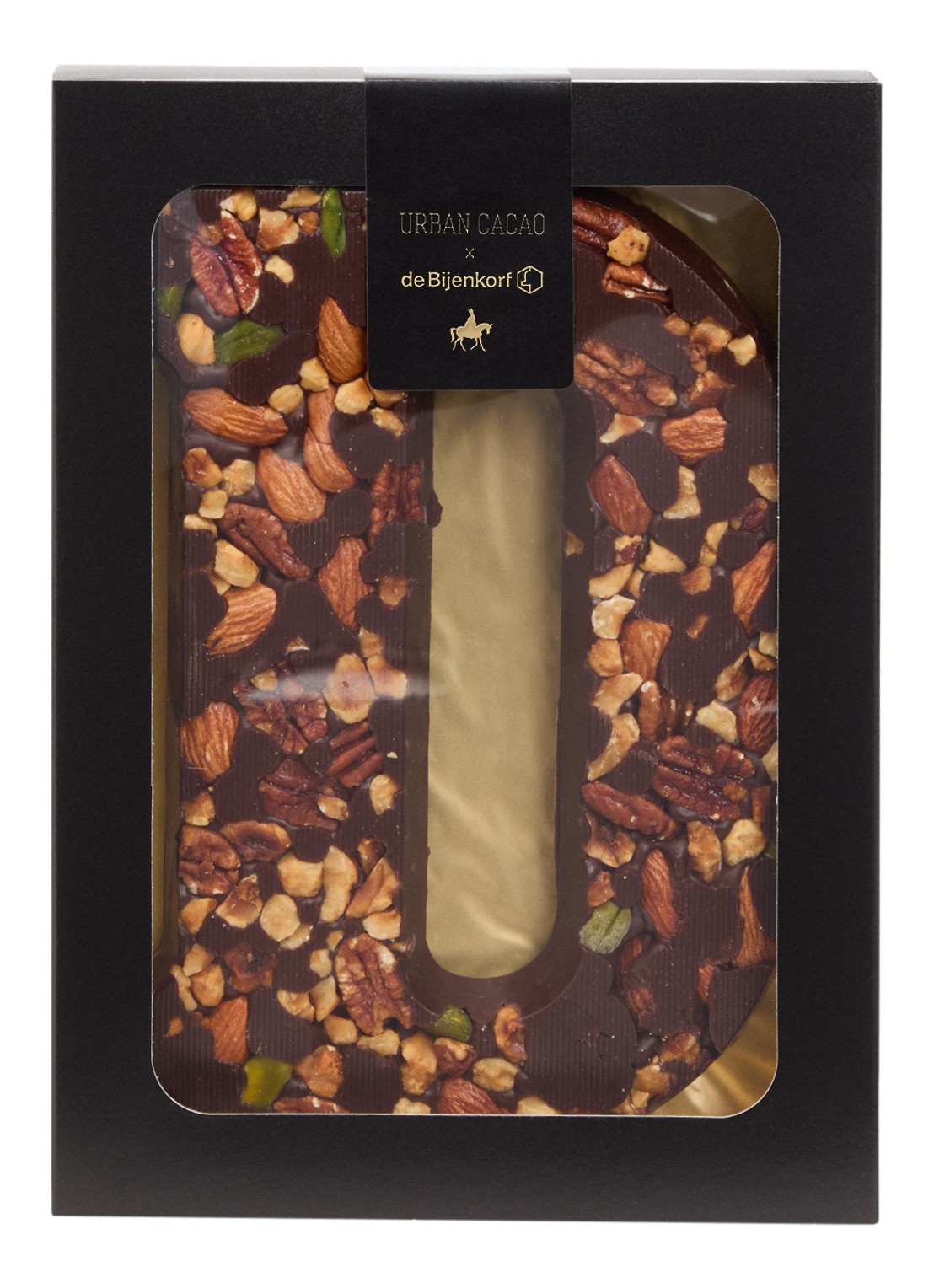 Urban Cacao Pure chocoladeletter met noten 180 gram - voorkant d