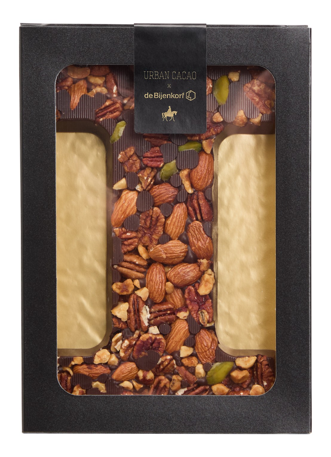 Urban Cacao Pure chocoladeletter met noten 180 gram - voorkant i