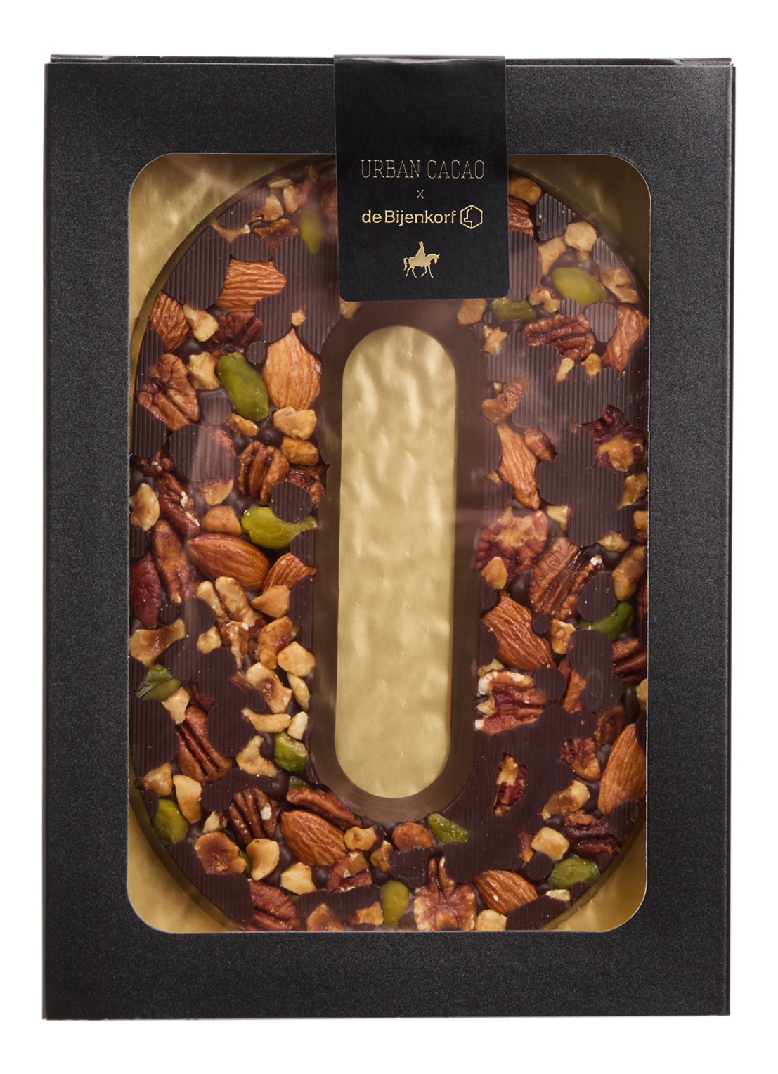 Urban Cacao Pure chocoladeletter met noten 180 gram - voorkant o
