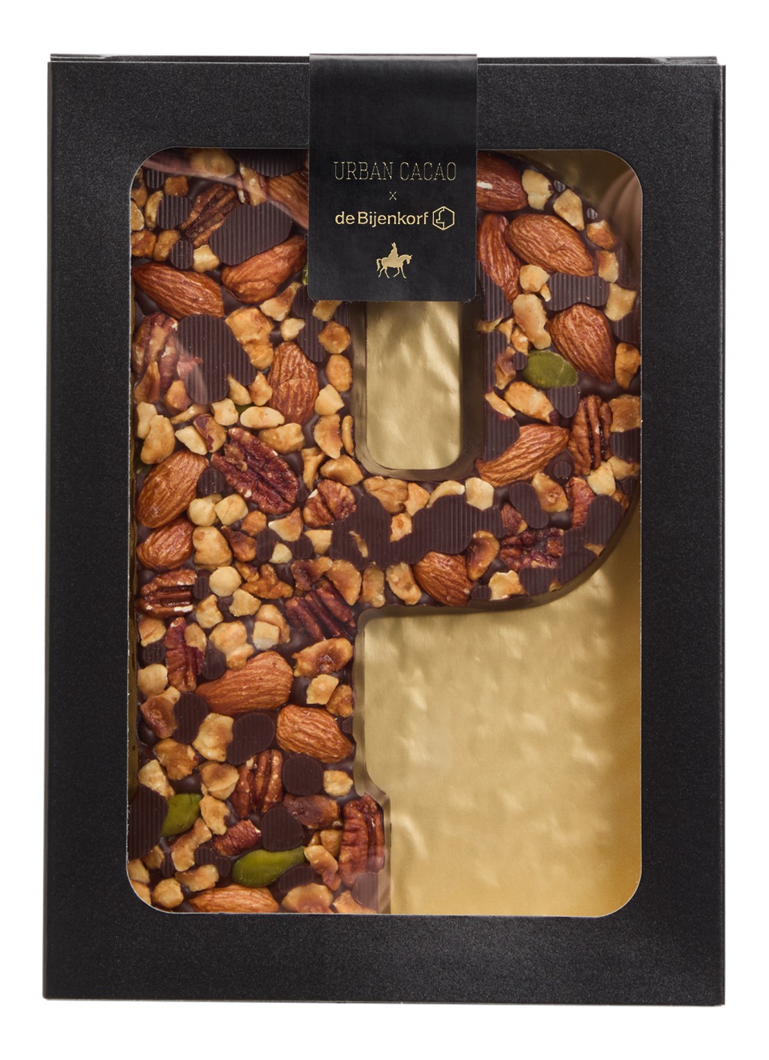 Urban Cacao Pure chocoladeletter met noten 180 gram - voorkant p