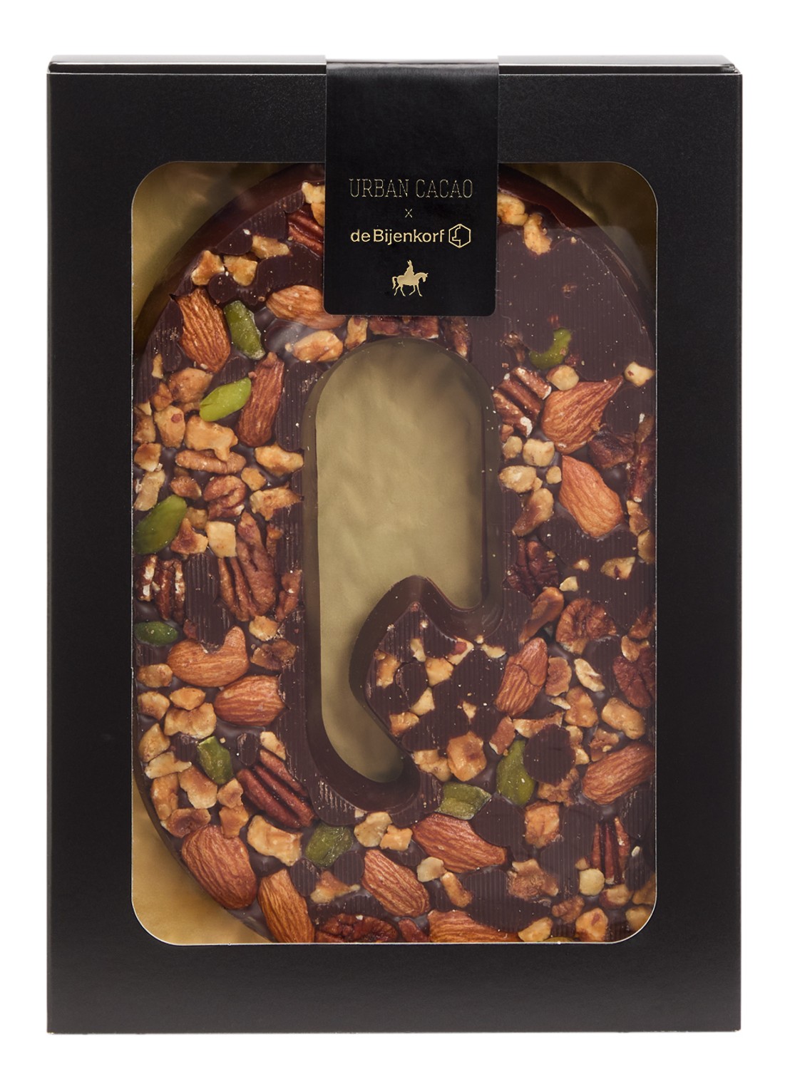 Urban Cacao Pure chocoladeletter met noten 180 gram - voorkant q