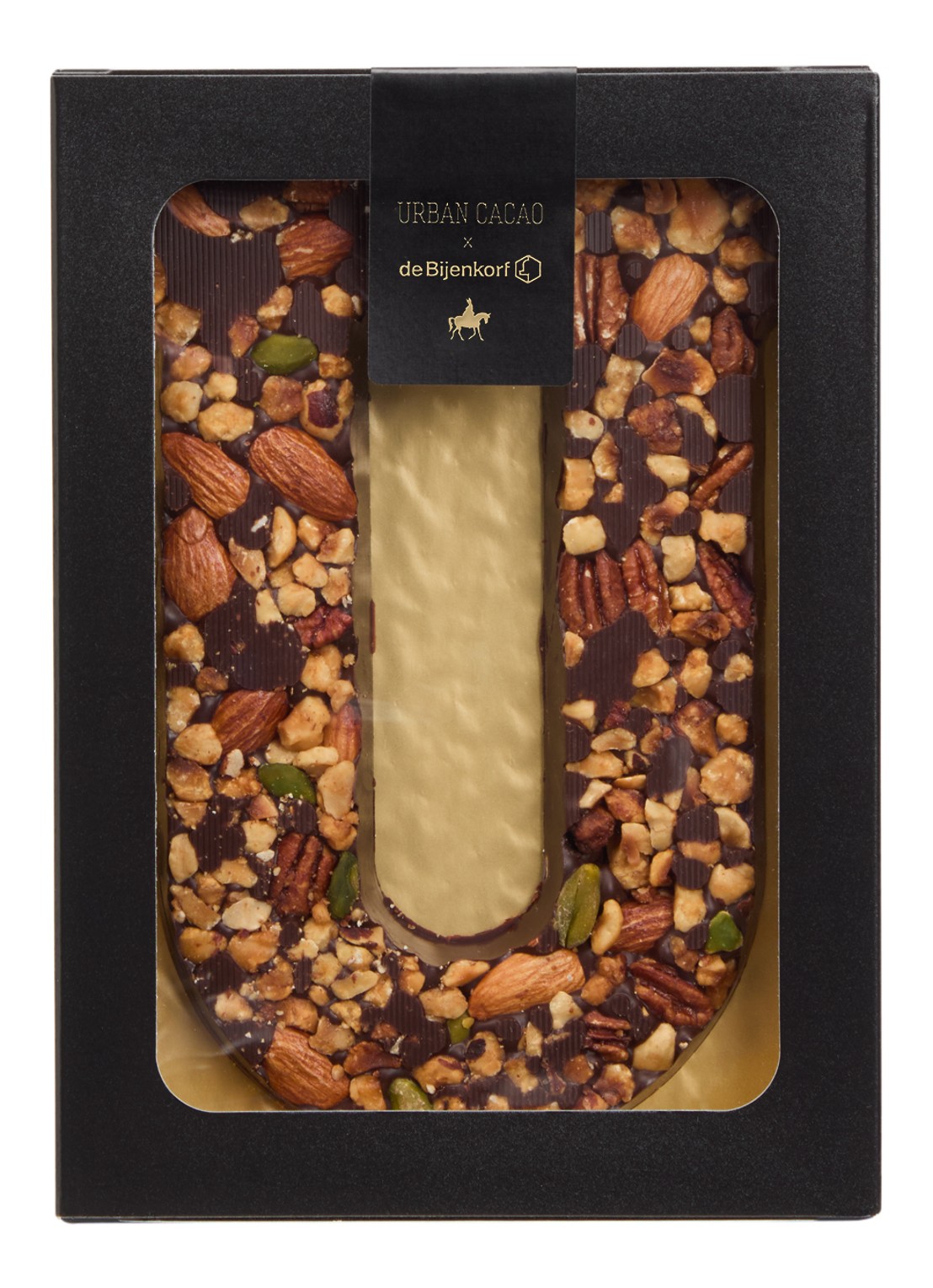 Urban Cacao Pure chocoladeletter met noten 180 gram - voorkant u