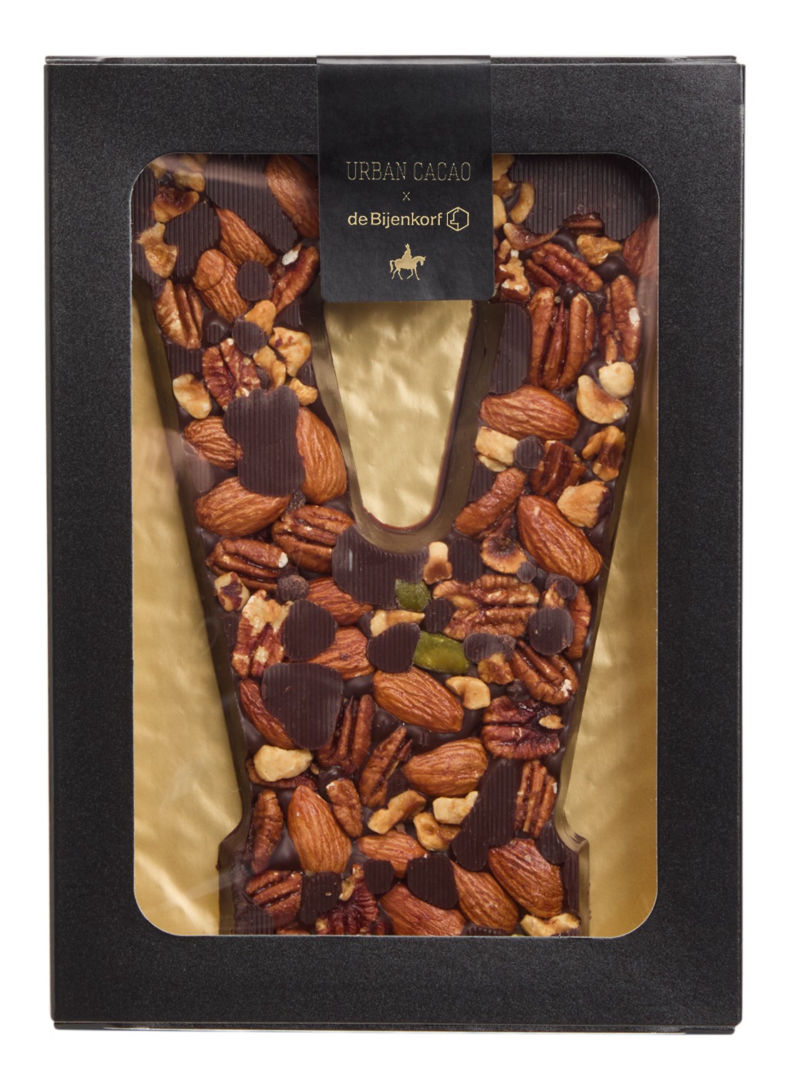 Urban Cacao Pure chocoladeletter met noten 180 gram - voorkant v