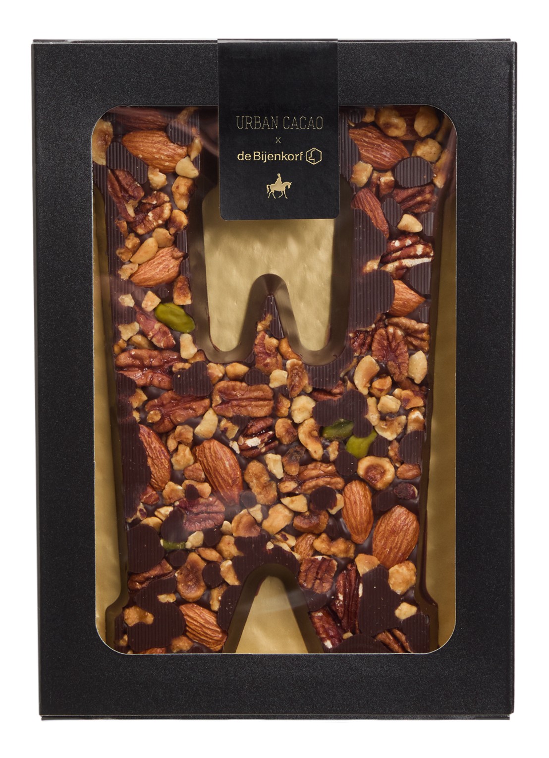 Urban Cacao Pure chocoladeletter met noten 180 gram - voorkant w