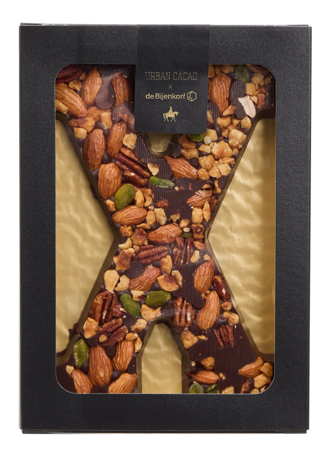 Urban Cacao Pure chocoladeletter met noten 180 gram - voorkant x