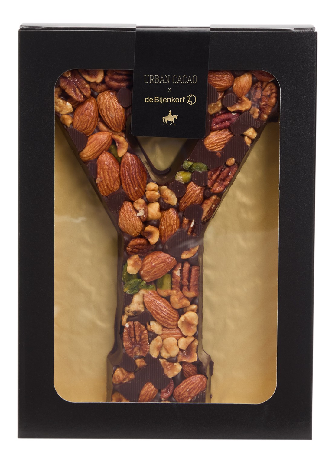 Urban Cacao Pure chocoladeletter met noten 180 gram - voorkant y