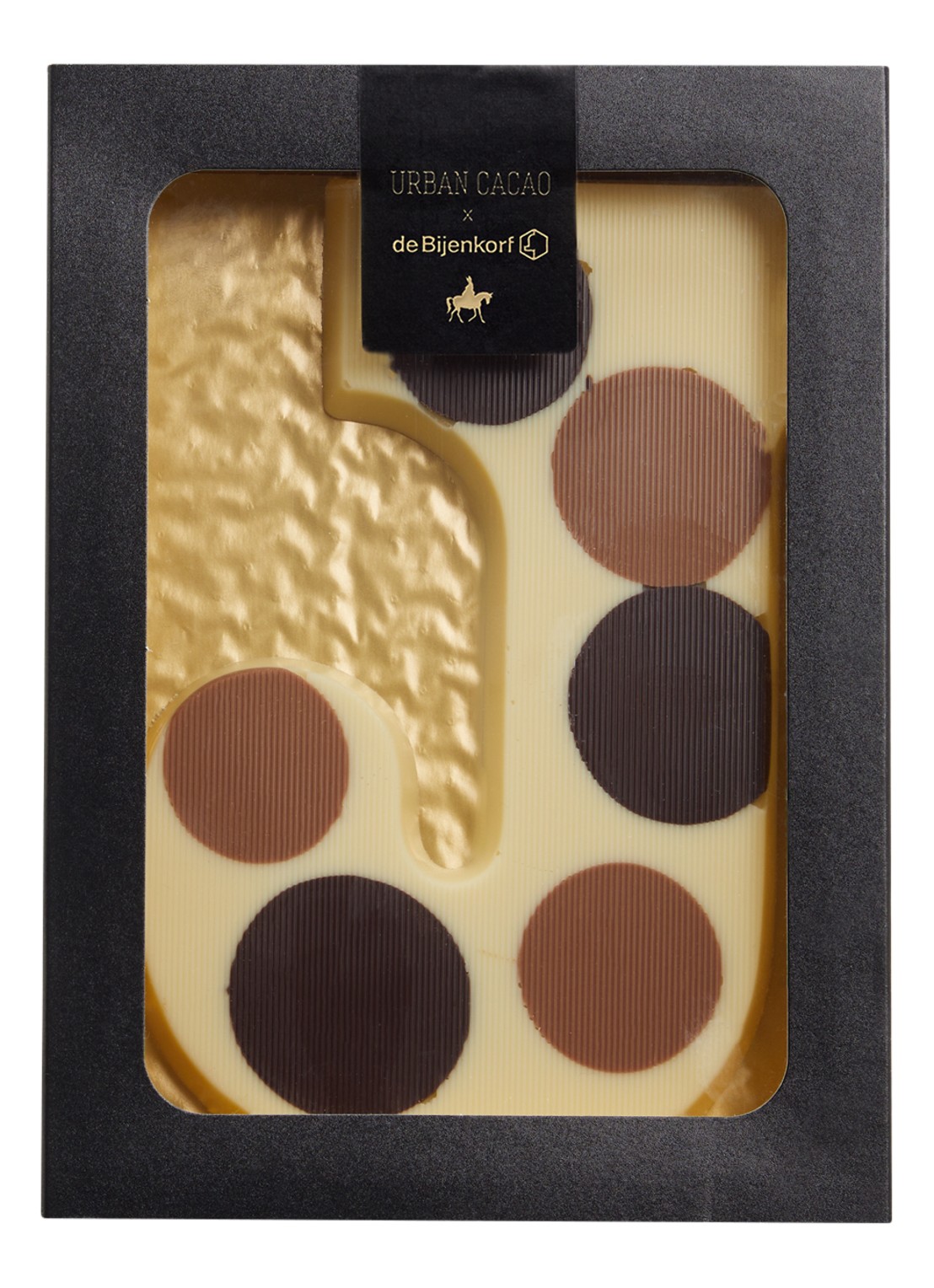 Urban Cacao Witte chocoladeletter gevlekt 200 gram - voorkant j
