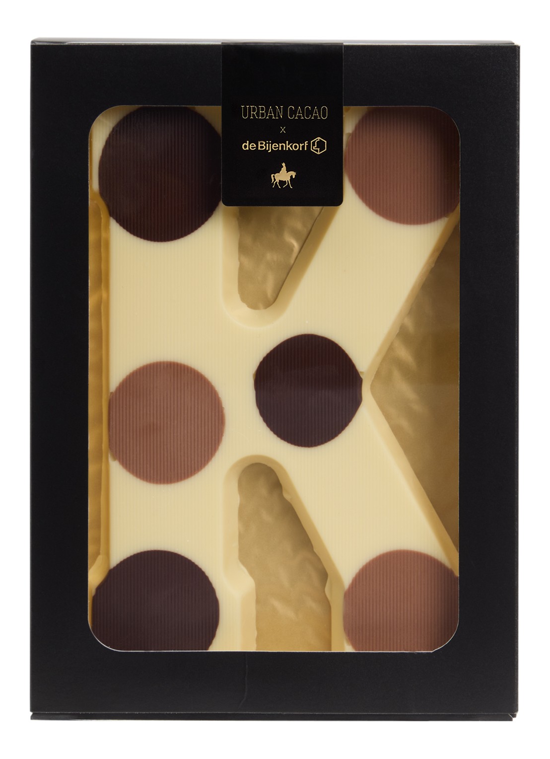 Urban Cacao Witte chocoladeletter gevlekt 200 gram - voorkant k